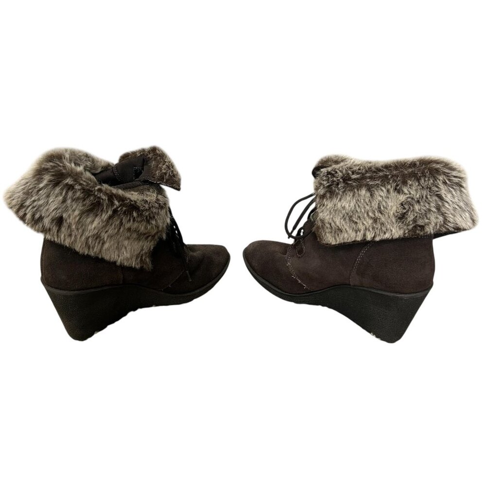 Bjornal Boots Womens Size 8.5 Brown Faux Fur Wedge Lace Up Leather Upper Winter - Picture 8 of 11